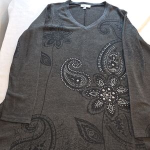 Gray Paisley Embellished Top